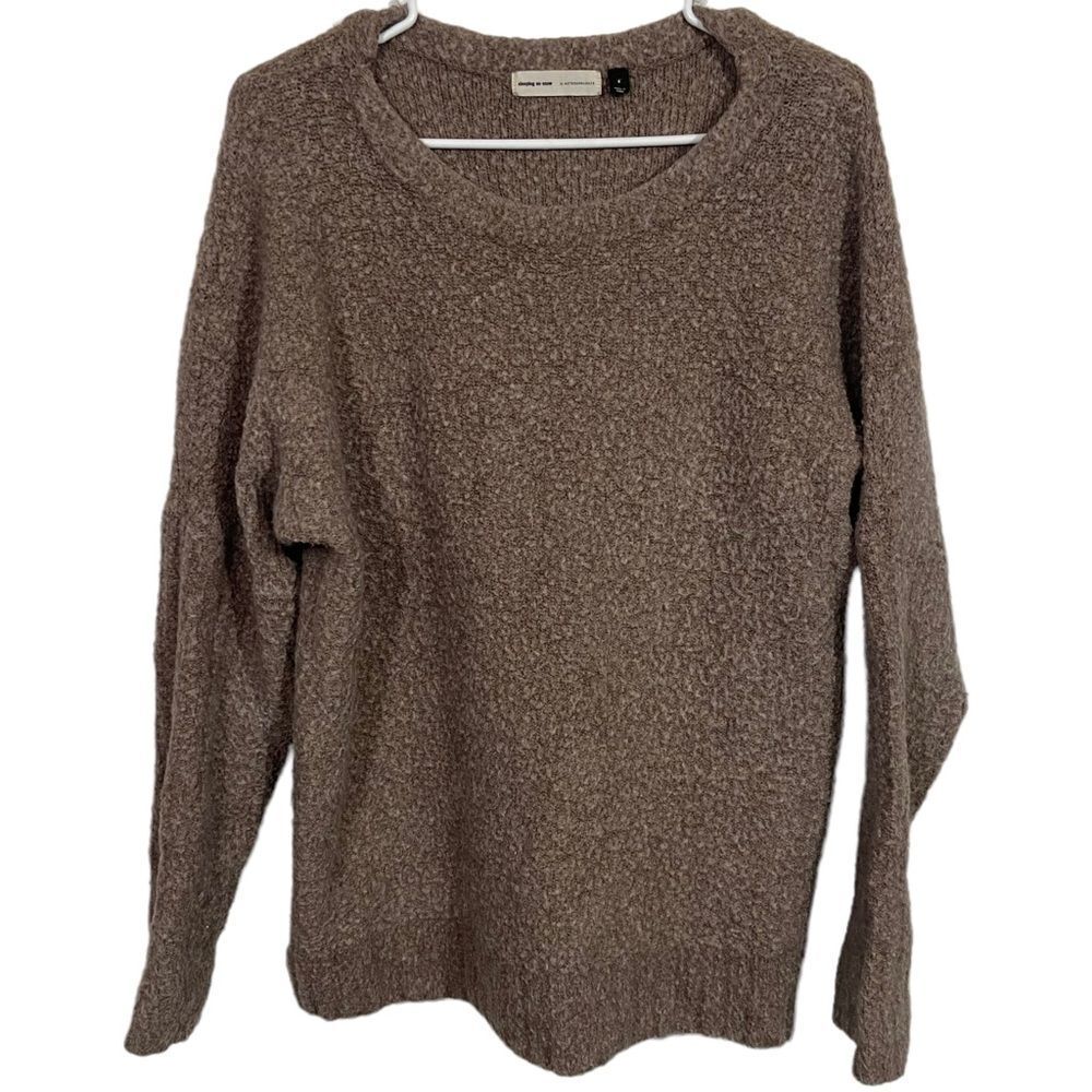Anthropologie Sleeping on Snow Teddy Bear Taupe Crewneck Sweater